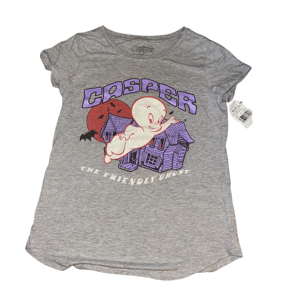 Casper The Friendly Ghost Girls XL 14-16 Heather Grey Graphic T-Shirt NWT
